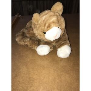 Vintage Tabby Cat Orange w/ White Paws Pink Nose Laying Down 10" Plush Toy